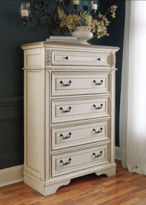 WEEKLY or MONTHLY. Raylene the Second 5-Drawer Shabby White Tallboy Chest