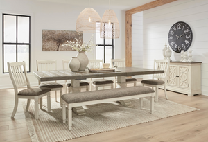 WEEKLY or MONTHLY. Bollanburge Expansion Dining Table & 4 Rake-Back Side Chairs & 65" Bench