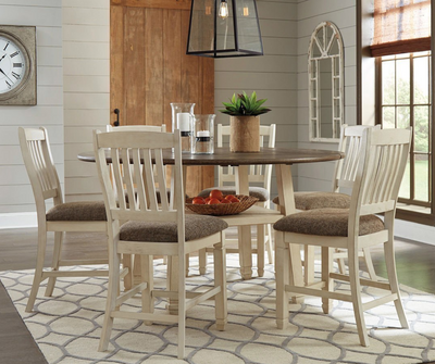 WEEKLY or MONTHLY. Bollanburge Drop-Leaf Round Counter Table & 6 Rake-Back Counter Chairs