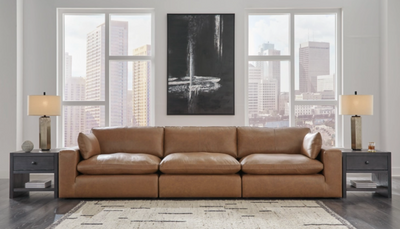WEEKLY or MONTHLY. Emily Caramel Leather 3-PC Couch Sectional