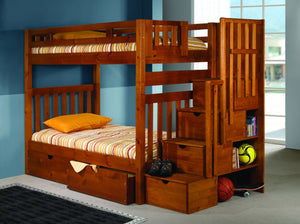 WEEKLY or MONTHLY. Tall Twin/Twin Mission Stairway Bunkbed 67” With Staircase Storage Under Each Step