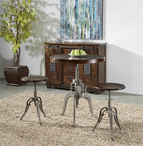 WEEKLY or MONTHLY. Honey Silver Adjustable Round Accent Table & 2 Adjustable Stools w/o Back