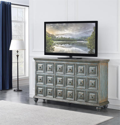 WEEKLY or MONTHLY. Roxanne Aged Blue Media Console