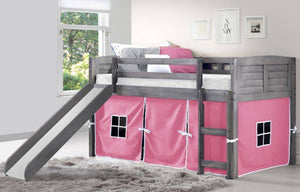 WEEKLY or MONTHLY. Antique Grey Twin Louver Low Loft Bed with Red Tent