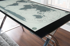 World Map Glass and Metal Computer Desk
