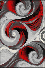 Red Hot Rug with Twirling Gray Design