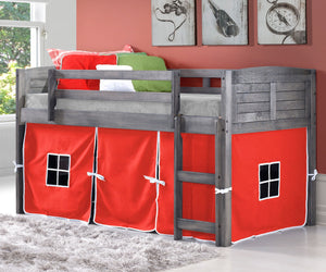 WEEKLY or MONTHLY. Antique Grey Twin Louver Low Loft Bed with Red Tent