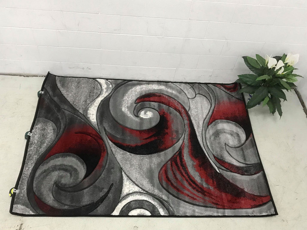 Red Hot Rug with Twirling Gray Design