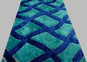 Blue Green Rug with Blue Lines Pattern