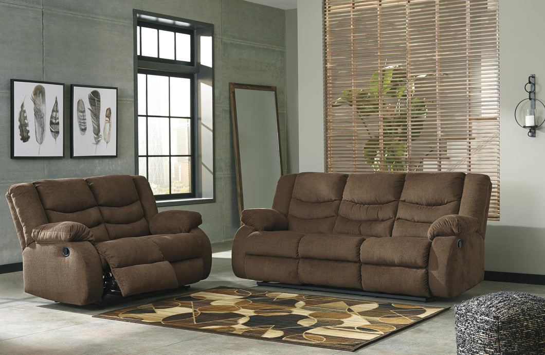 WEEKLY or MONTHLY. Tulen Brown Reclining Sofa and Loveseat