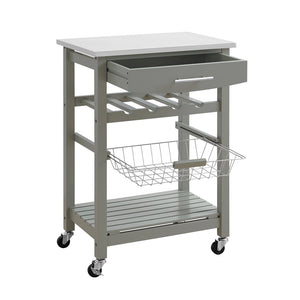 Joey Grey Stainless Top Kitchen Rolling Cart