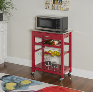 Joey Stainless Top Kitchen Rolling Cart in Red